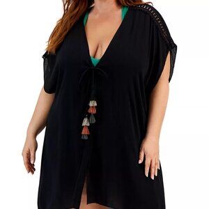 NWT Becca Etc. Women's Tasseled Tie Swim Cover-Up Black Size 1X $100 LLL454